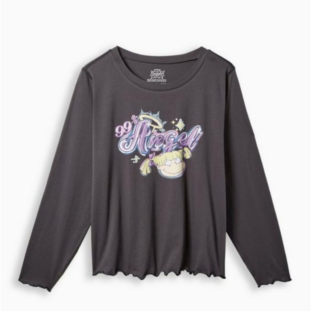 Torrid 1X(14/16W) Rugrats Slim Fit Cotton Long Sleeve Lettuce Hem Crop T…
